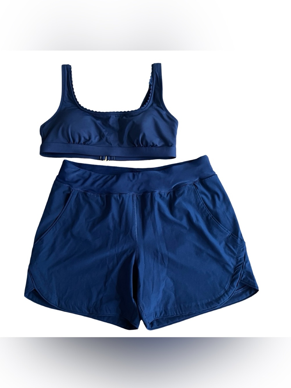 Lands' End Deep Blue Active Bralette & Athletic Shorts swim Set